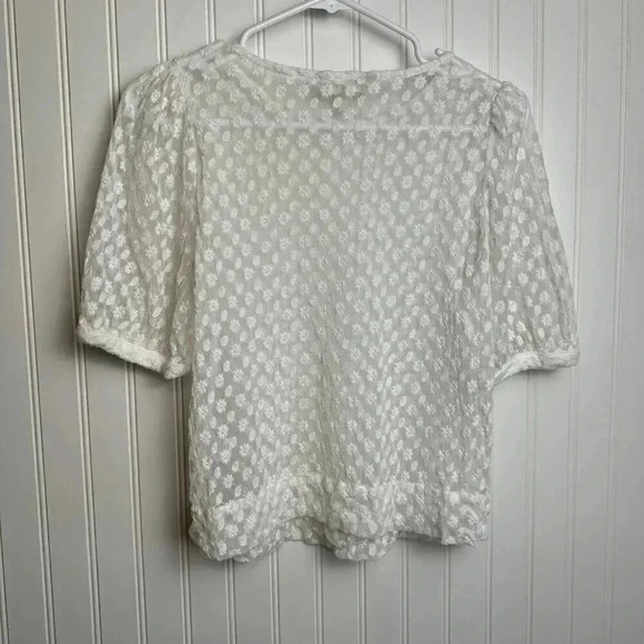 Garnet Hill sheer floral lace white blouse short sleeve no liner size XS M33 - Picture 8 of 9